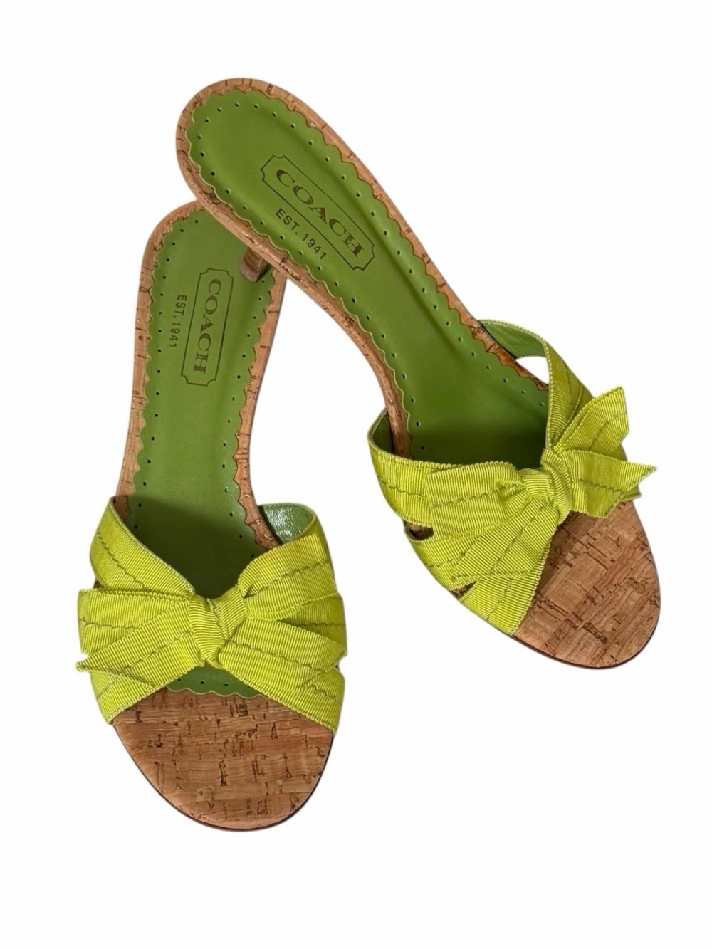 Coach Green Grosgrain Bow Kitten Heel Bree Mule Sandals Size 7 - Picture 2 of 9